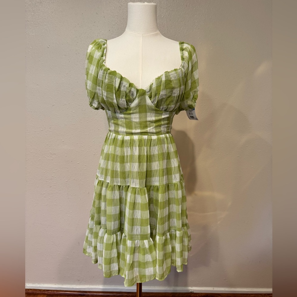 Princess Polly Sweetheart Neckline Gingham Mini Dress in Pastel Green